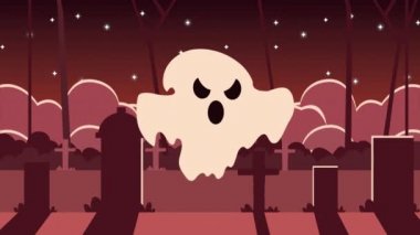 Mezarlıktaki hayaletle Cadılar Bayramı animasyonunuz kutlu olsun.