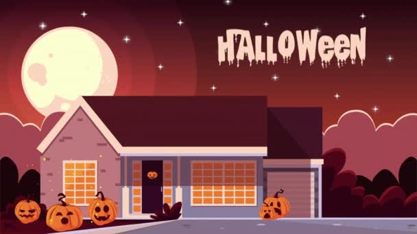 Happy halloween letterring com casa à noite — Vídeo de Stock