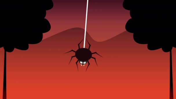 クモのぶら下がりと幸せなハロウィーンのアニメーション — ストック動画