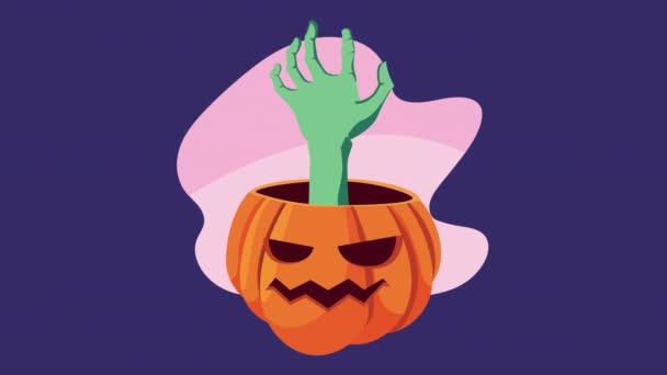 Fröhliche Halloween-Animation mit Zombie-Hand in Kürbis — Stockvideo