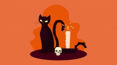 Kafatası ve kara kediyle Cadılar Bayramı animasyonunuz kutlu olsun.