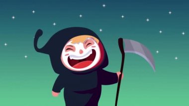 Ölüm kılığına girmiş sevimli çocuk.