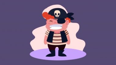 Korsan kılığına girmiş sevimli çocuk.