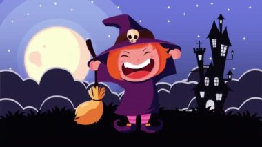 Mezarlıkta cadı kılığında sevimli bir çocuk.