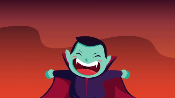 Cute child disguised as dracula scene — Stock Video