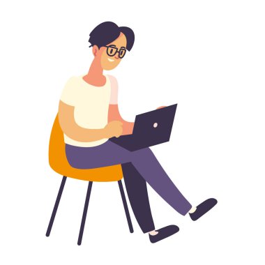 Dizüstü bilgisayarı olan serbest çalışan adam.