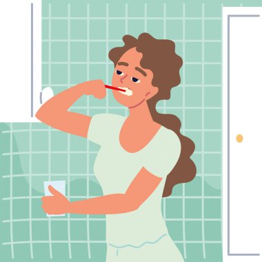 Dişlerini fırçalayan kadın