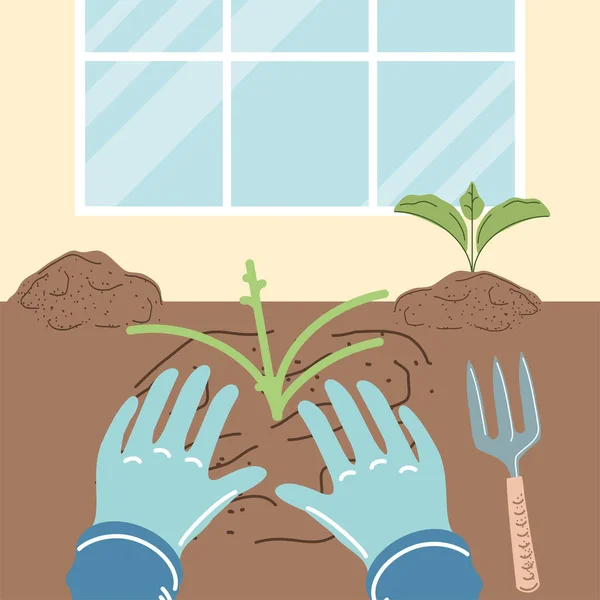 Mains avec plantation de plantes — Image vectorielle