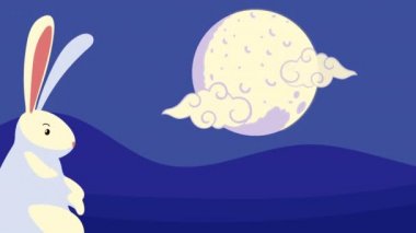 Sevimli tavşan ay ve bulutlu karakter