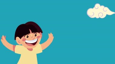 Yakışıklı Asyalı çocuk, mutlu karakter.