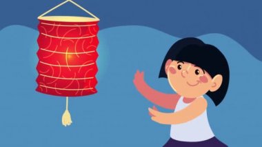 Kız ve lambayla sonbahar animasyonu