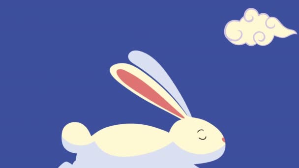 Cute rabbit with clouds character — Stock Video