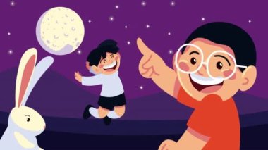 Çocuklar ve tavşanlarla sonbahar animasyonu