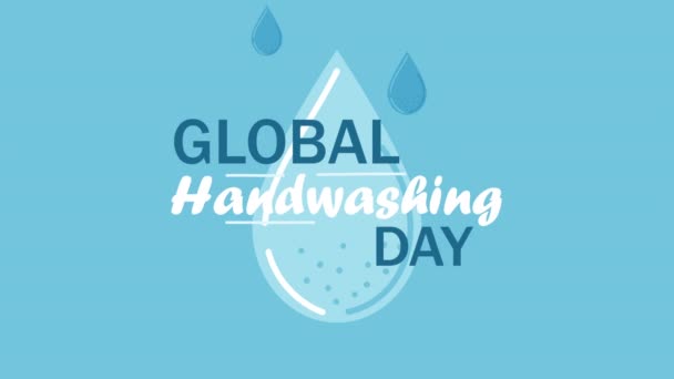 Día mundial de lavado de manos letras con gota — Vídeos de Stock