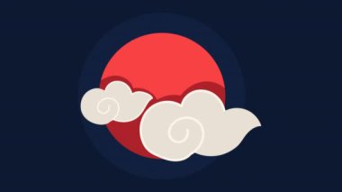 Kızıl ay ve bulutlarla Kore kültürü animasyonu