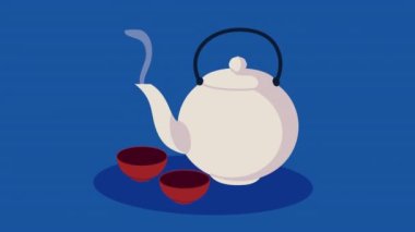 Çaydanlık ve çay fincanlarıyla Kore kültürü animasyonu