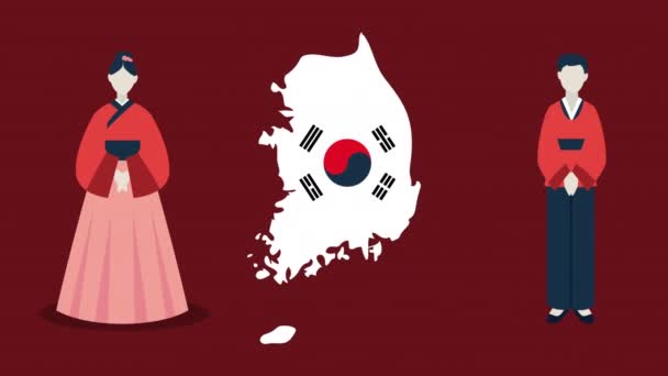 Koreanische Kultur Animation mit Paar und Karte — Stockvideo