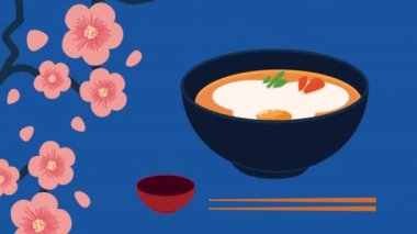 Yiyecek ve çiçeklerle Kore kültürü animasyonu