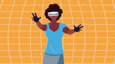 Afro kadın kullanıcı ile sanal gerçeklik teknolojisi animasyonu