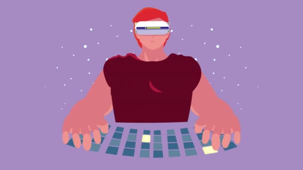 Virtuální realita tech animace s mladým mužem hraje — Stock video