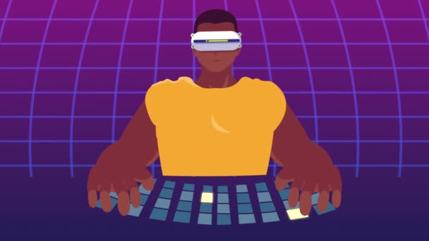 Realidad virtual tecnología animación con afro chico jugando carácter — Vídeo de stock