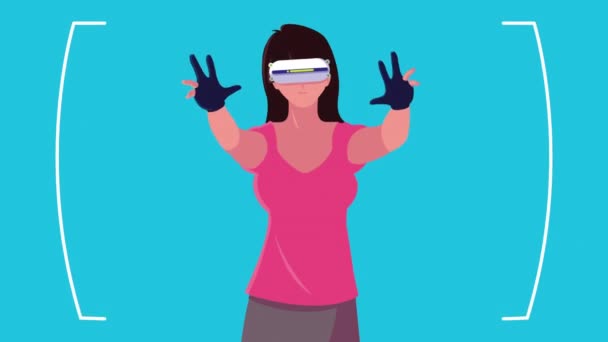 Virtual Reality Tech Animation mit Mädchen beim Spielen — Stockvideo