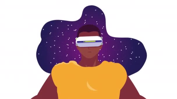 Virtual reality tech animatie met afro gebruiker — Stockvideo