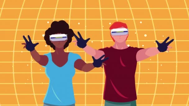 Virtual reality tech animatie met gebruikers paar — Stockvideo