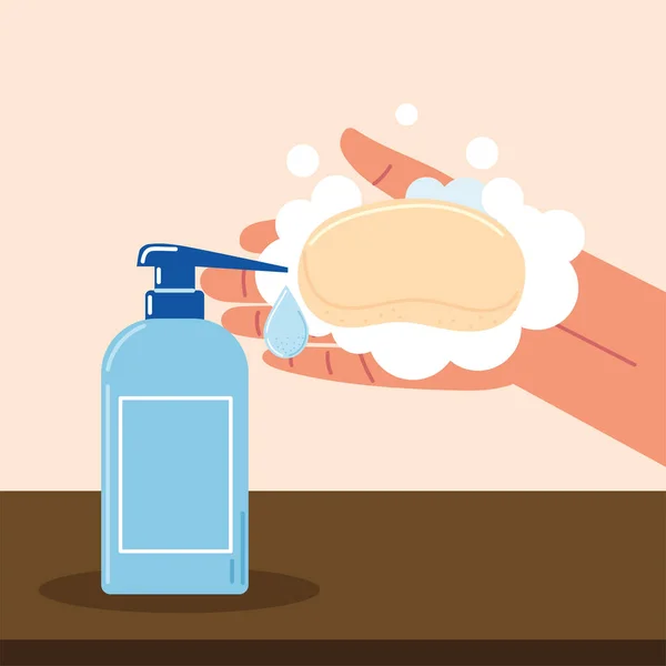 Χέρι με απολυμαντικό και σαπούνι — Διανυσματικό Αρχείο