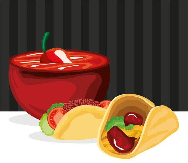 Tacos e molho de pimenta — Vetor de Stock
