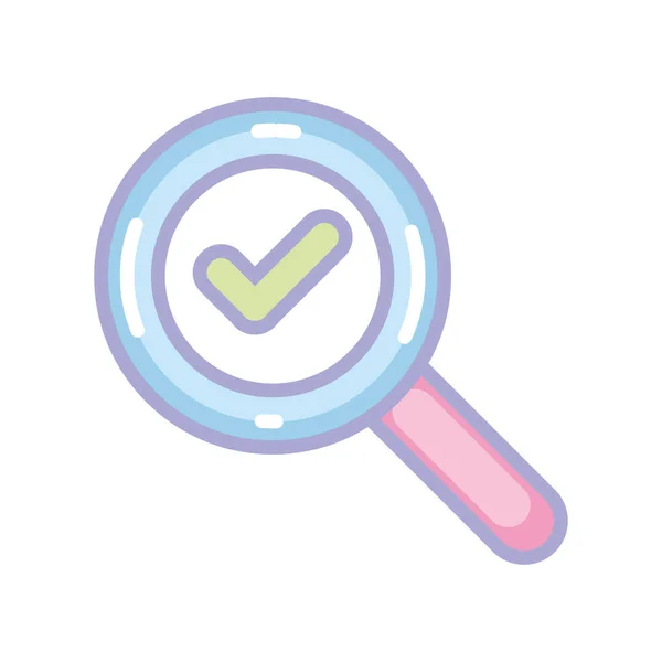 Check mark in magnifier — Stock Vector