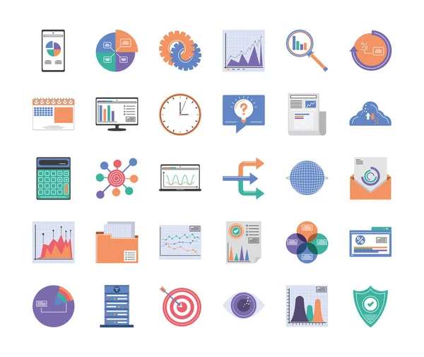 Ensemble, analyse des statistiques infographiques — Image vectorielle