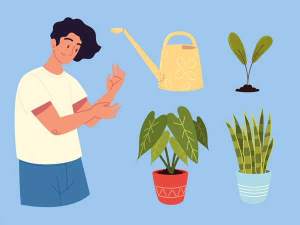 Giardiniere uomo e piante — Vettoriale Stock