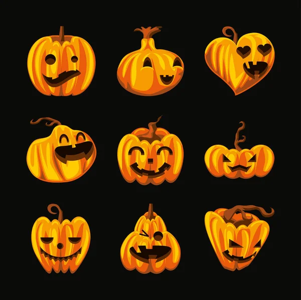 Ensemble de citrouilles d'Halloween — Image vectorielle