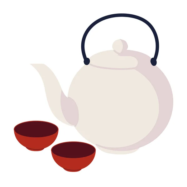 Asiatische Teekanne und Tassen — Stockvektor