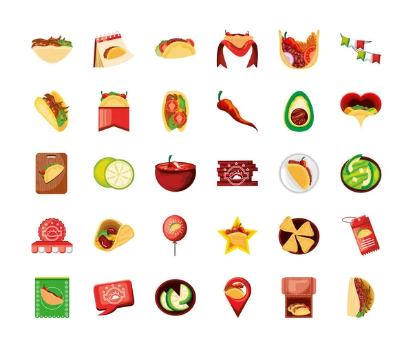 Día de tacos icono conjunto — Vector de stock