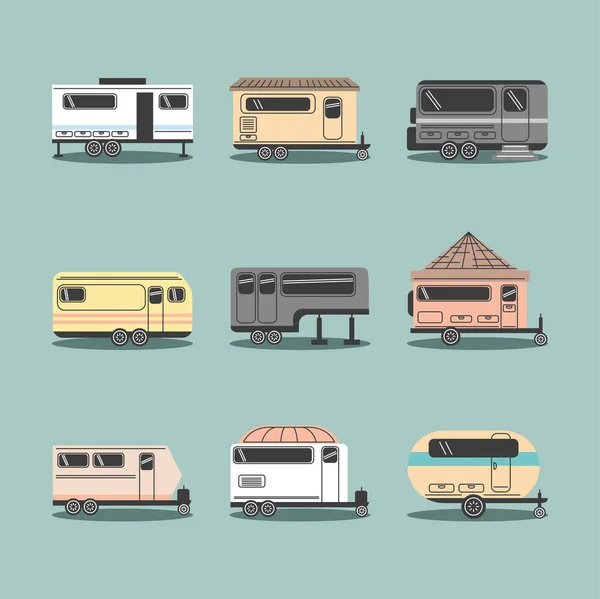 Conjunto de autocaravana o caravana — Vector de stock