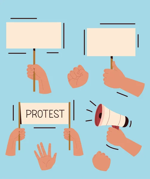 Conjunto Mãos Protesto Com Banner —  Vetores de Stock