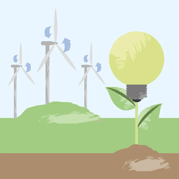 Windrad Energie Und Glühbirne — Stockvektor