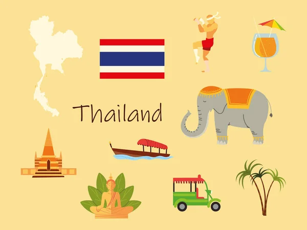 Thailändische Flagge Karte Und Tempel — Stockvektor