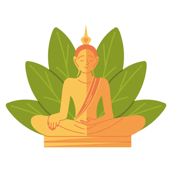 Bouddha Avec Icône Statue Feuilles — Image vectorielle