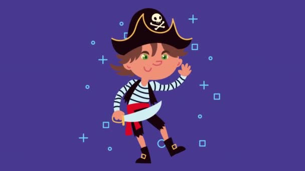 Gelukkig halloween animatie met weinig piraat — Stockvideo