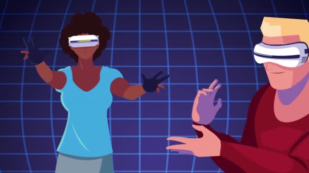 Техніка віртуальної реальності з міжрасовою парою використовуючи маски — стокове відео