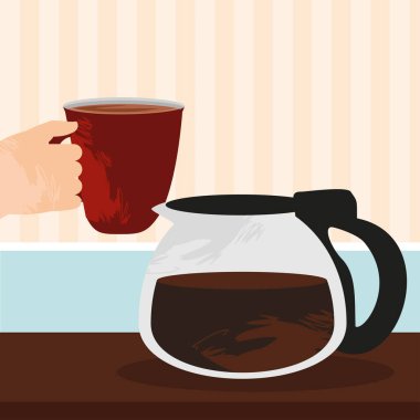 Kahve fincanı ve kahve kabıyla.