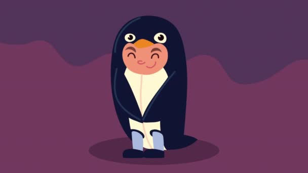 Animación feliz halloween con pequeño pingüino — Vídeo de stock