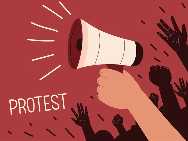 Tiltakozás hangosbeszélő a kezében — Stock Vector
