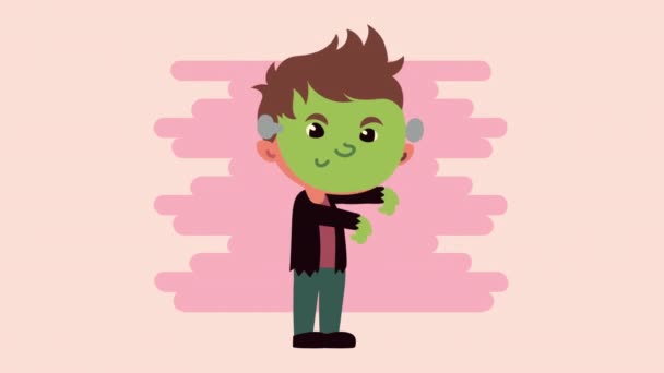 Fröhliche Halloween-Animation mit wenig Frankenstein — Stockvideo