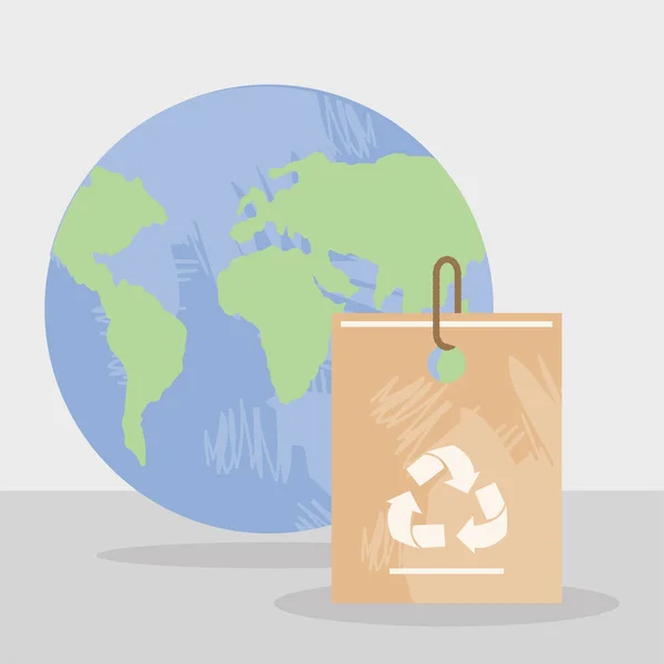Reciclar bolsa y planeta mundo — Archivo Imágenes Vectoriales