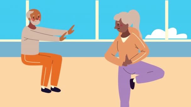 Afro old couple practicing exercise animation — Stock Video