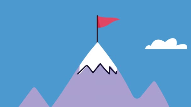 Success flag in mountain animation — Stock Video